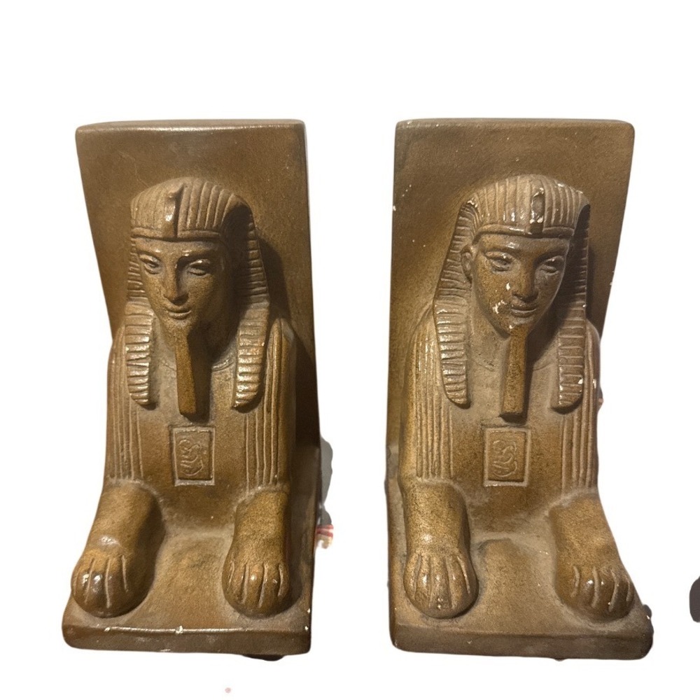 Vintage 1977 Alva Museum Replicas Egyptian Sphinx Bookends Bronze Finish Pair